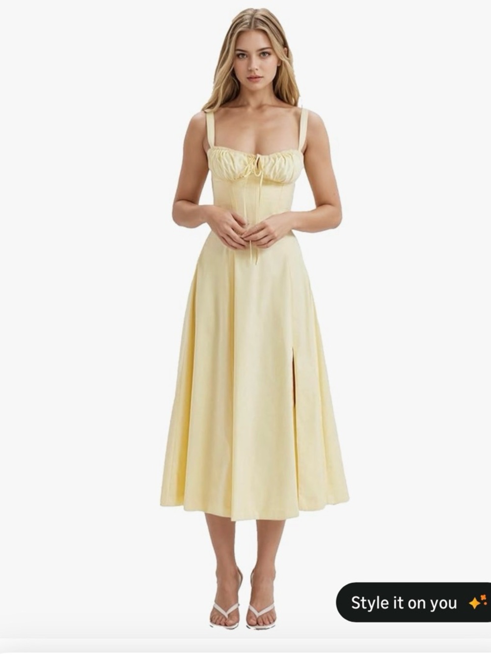 Butter Yellow Corset Milkmaid Midi Dress